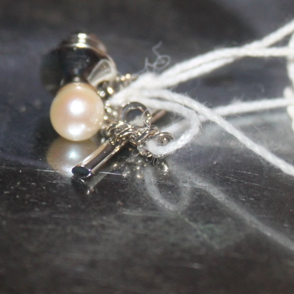 Vintage 14K White Gold Akoya Pearl Tie Pin Heirloom Quality